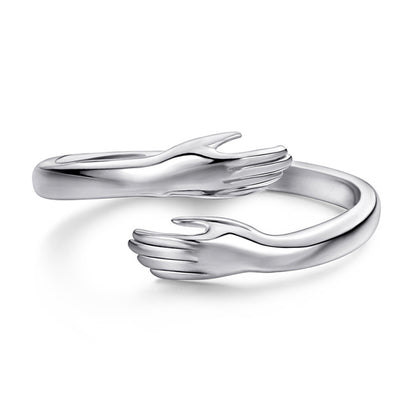 Love Embrace Couple Rings - 925 Sterling Silver Korean-Style Adjustable Matching Set