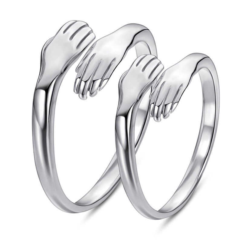 Love Embrace Couple Rings - 925 Sterling Silver Korean-Style Adjustable Matching Set