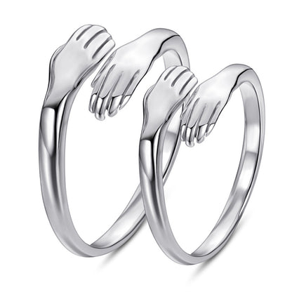 Love Embrace Couple Rings - 925 Sterling Silver Korean-Style Adjustable Matching Set