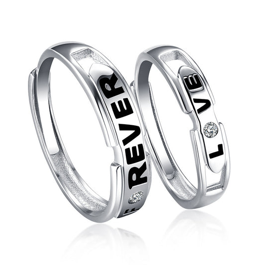 "Love Forever" Couple Rings - 925 Sterling Silver Adjustable Letter Engraved Matching Set