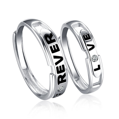 "Love Forever" Couple Rings - 925 Sterling Silver Adjustable Letter Engraved Matching Set