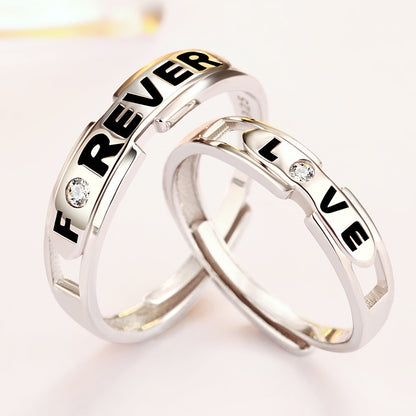 "Love Forever" Couple Rings - 925 Sterling Silver Adjustable Letter Engraved Matching Set