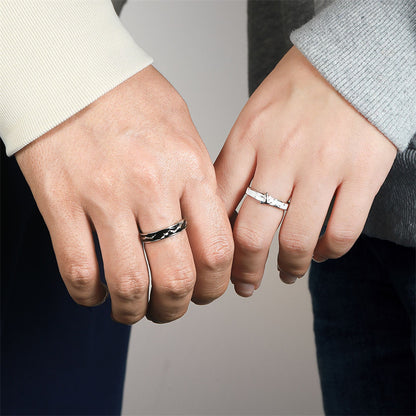 "Lovebirds" Enamel Couple Rings - 925 Sterling Silver Chinese-Style Matching Set