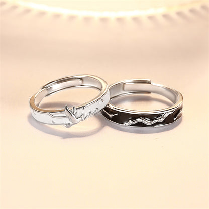 "Lovebirds" Enamel Couple Rings - 925 Sterling Silver Chinese-Style Matching Set