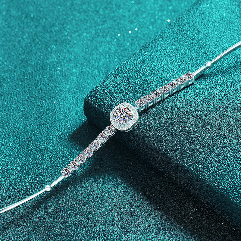 Luxury 2.4ct Moissanite Floral Bracelet with Cartoon Charms, 5-Layer Rhodium Plated Sterling Silver