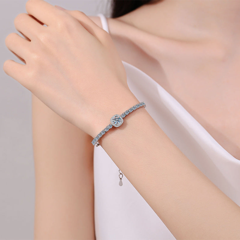 Luxury 2.4ct Moissanite Floral Bracelet with Cartoon Charms, 5-Layer Rhodium Plated Sterling Silver