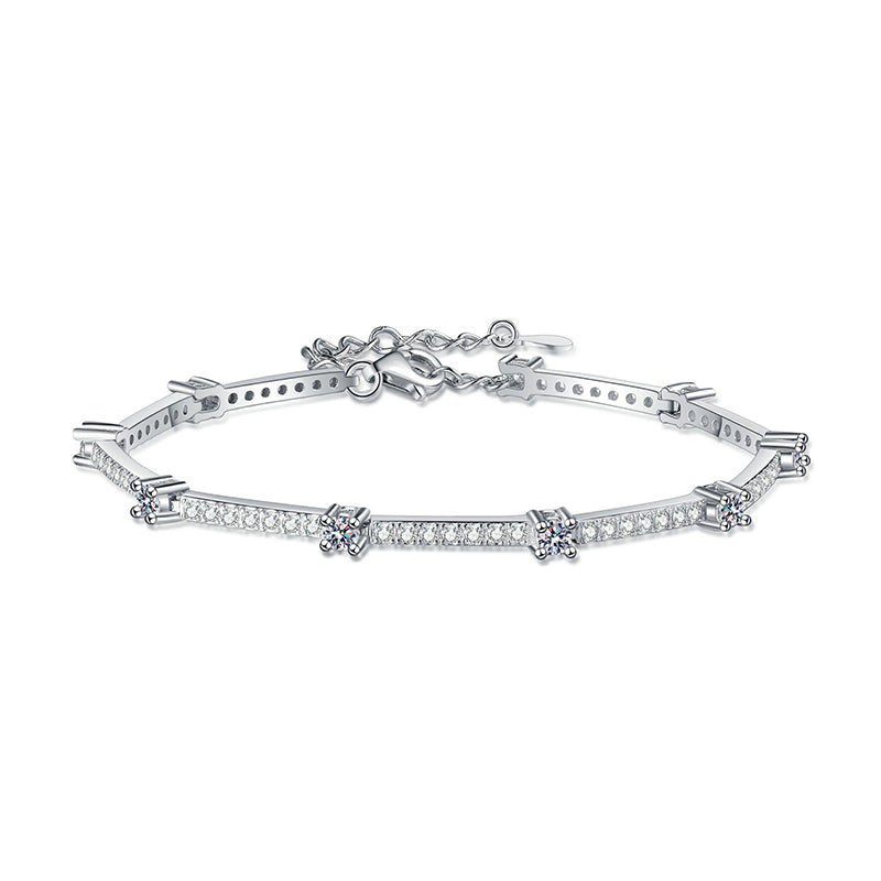 Luxury 5-Layer Rhodium Plated Sterling Silver Bracelet with 1.67ct Moissanite, Auspicious Chinese Motifs (Fu Lion, Golden Toad, Dragon Phoenix)