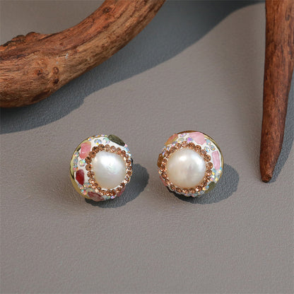 Luxury Geometric Pearl Earrings with Tourmaline and Crystal Accents