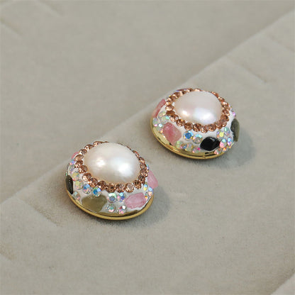 Luxury Geometric Pearl Earrings with Tourmaline and Crystal Accents