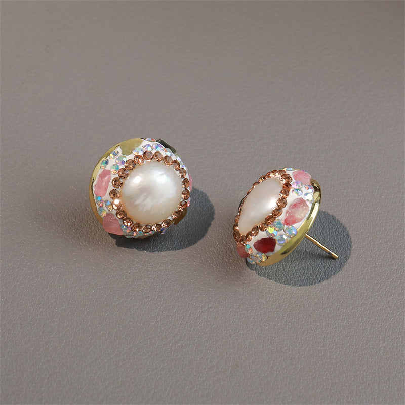 Luxury Geometric Pearl Earrings with Tourmaline and Crystal Accents