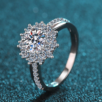 Luxury S925 Sterling Silver Wedding Ring with 1CT Moissanite - Floral European Style Women's Engagement Ring