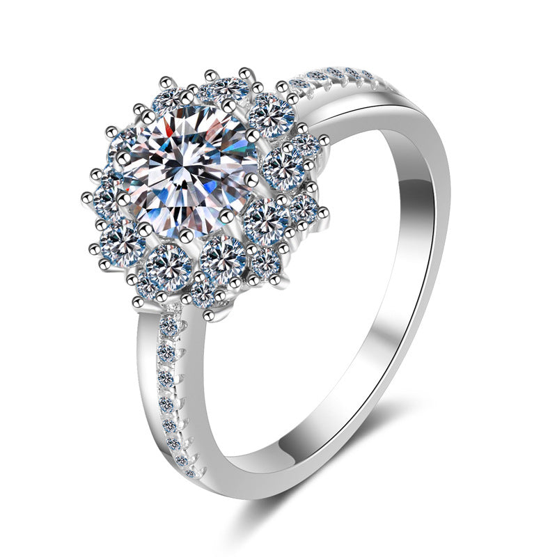 Luxury S925 Sterling Silver Wedding Ring with 1CT Moissanite - Floral European Style Women's Engagement Ring