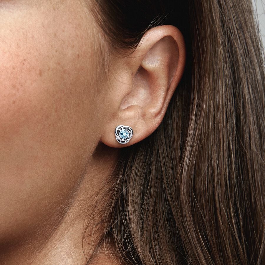 March Sea Aqua Blue Eternity Circle Stud Earrings