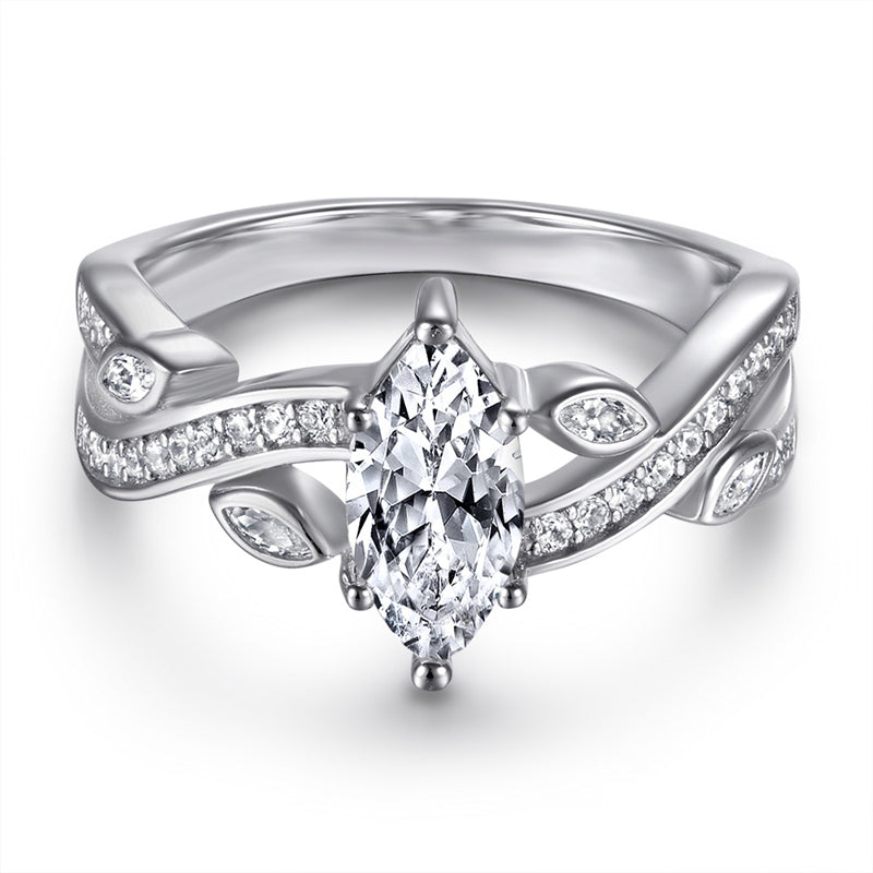 Marquise-Cut Zirconia 925 Silver Ring - European Luxury Statement Band