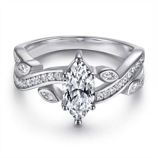 Marquise-Cut Zirconia 925 Silver Ring - European Luxury Statement Band