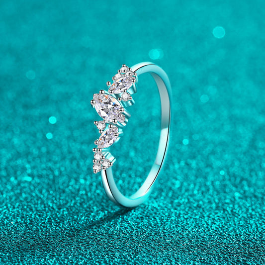 Marquise Moissanite Solitaire Ring in S925 Sterling Silver | Dainty U-Shape Band