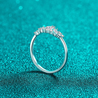 Marquise Moissanite Solitaire Ring in S925 Sterling Silver | Dainty U-Shape Band