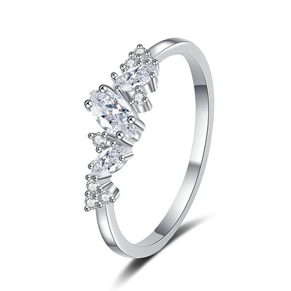 Marquise Moissanite Solitaire Ring in S925 Sterling Silver | Dainty U-Shape Band