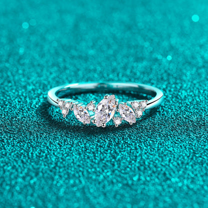 Marquise Moissanite Solitaire Ring in S925 Sterling Silver | Dainty U-Shape Band
