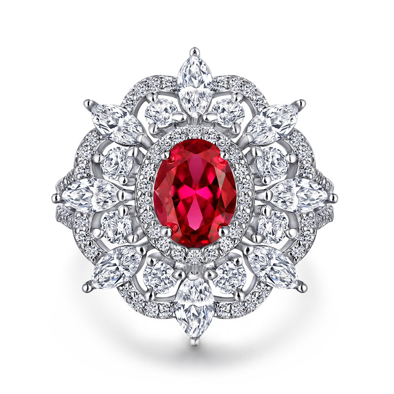 Marquise Ruby 925 Silver Ring - Octagonal High-Carbon Diamond Statement Band
