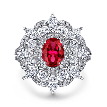 Marquise Ruby 925 Silver Ring - Octagonal High-Carbon Diamond Statement Band