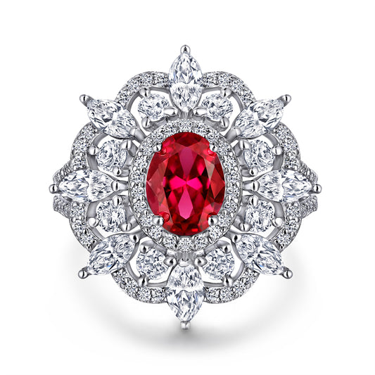 Marquise Ruby 925 Silver Ring - Octagonal High-Carbon Diamond Statement Band