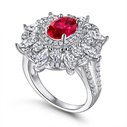 Marquise Ruby 925 Silver Ring - Octagonal High-Carbon Diamond Statement Band