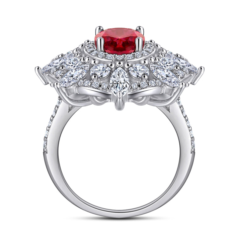 Marquise Ruby 925 Silver Ring - Octagonal High-Carbon Diamond Statement Band