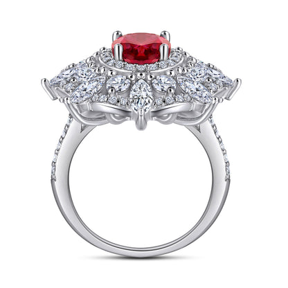 Marquise Ruby 925 Silver Ring - Octagonal High-Carbon Diamond Statement Band