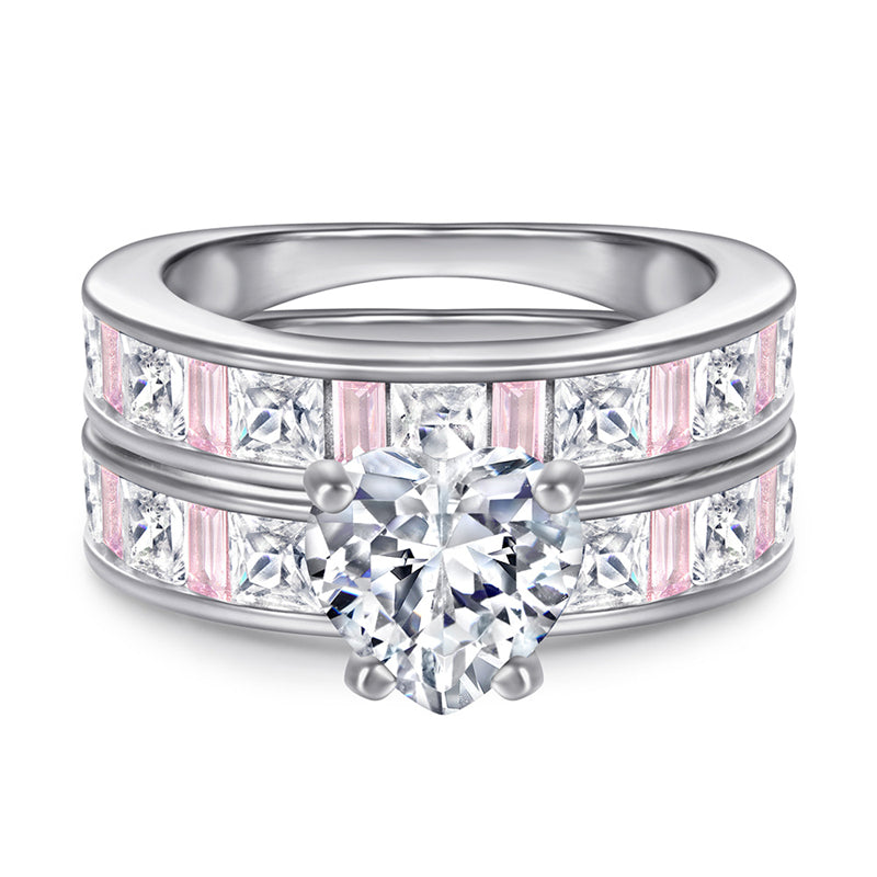 Matching Heart-Shaped Zircon Couple Rings - 925 Sterling Silver Romantic Wedding Bands Set