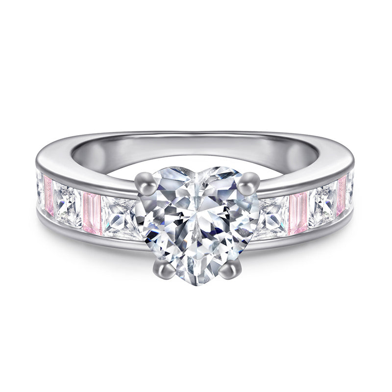 Matching Heart-Shaped Zircon Couple Rings - 925 Sterling Silver Romantic Wedding Bands Set