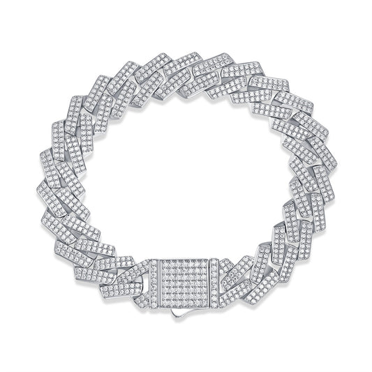 Men's Geometric Silver Bracelet with Small Moissanite for Office Wear