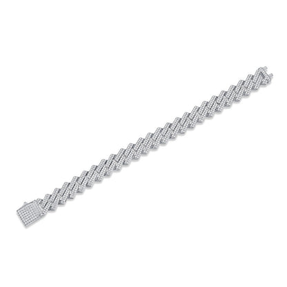 Men's Geometric Silver Bracelet with Small Moissanite for Office Wear