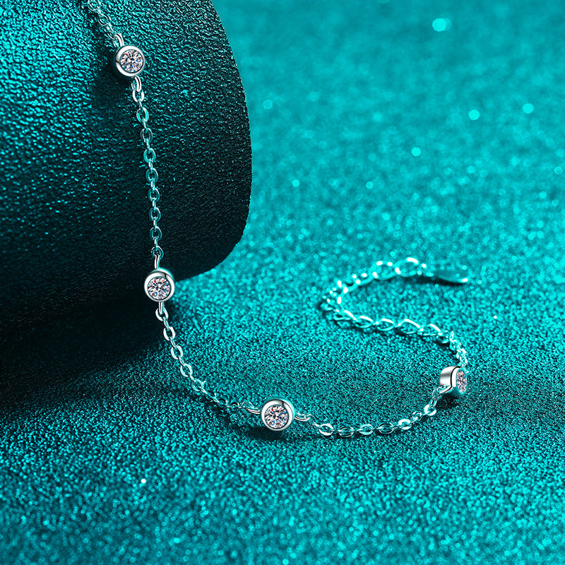 Minimalist 5-Layer Rhodium Plated Sterling Silver Bracelet - 0.5ct Moissanite with Floral & Nature Motifs
