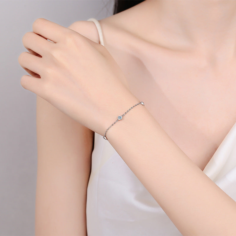 Minimalist 5-Layer Rhodium Plated Sterling Silver Bracelet - 0.5ct Moissanite with Floral & Nature Motifs