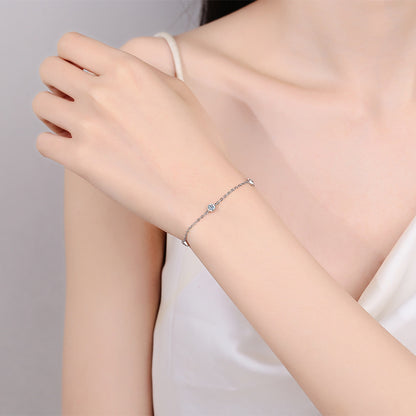 Minimalist 5-Layer Rhodium Plated Sterling Silver Bracelet - 0.5ct Moissanite with Floral & Nature Motifs