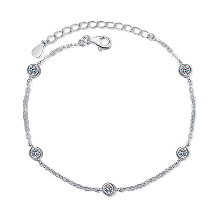 Minimalist 5-Layer Rhodium Plated Sterling Silver Bracelet - 0.5ct Moissanite with Floral & Nature Motifs