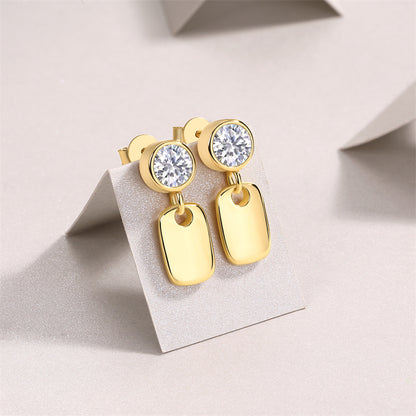 Minimalist 925 Silver Moissanite Earrings with Geometric Design