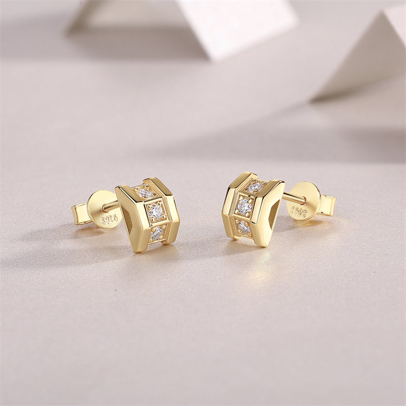 Minimalist 925 Silver Moissanite Earrings with Geometric Design
