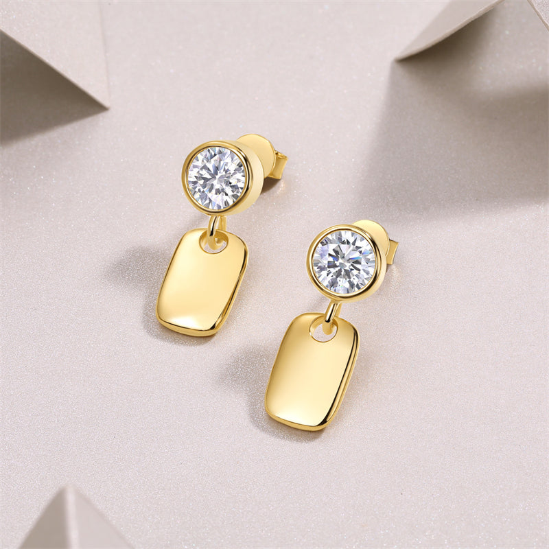 Minimalist 925 Silver Moissanite Earrings with Geometric Design