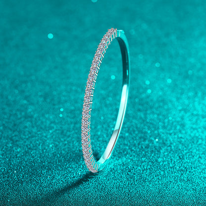 Minimalist Camellia Cactus Bangle 2.6ct Moissanite 46*56mm 925 Silver 5-Layer Rhodium