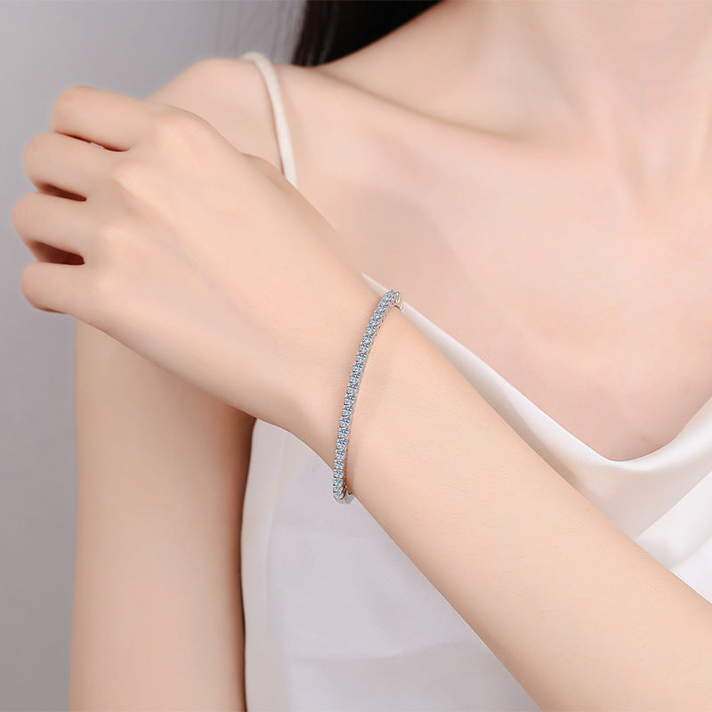 Minimalist Camellia Cactus Bangle 2.6ct Moissanite 46*56mm 925 Silver 5-Layer Rhodium