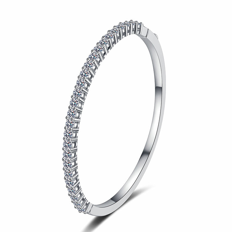 Minimalist Camellia Cactus Bangle 2.6ct Moissanite 46*56mm 925 Silver 5-Layer Rhodium