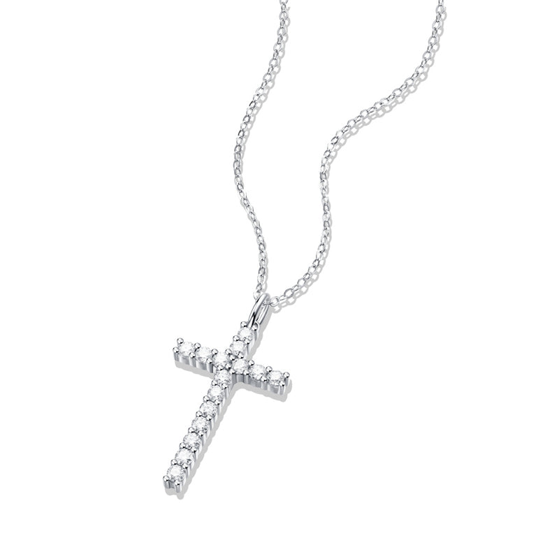 Minimalist Cross Pendant Necklace with 15 Moissanite Stones
