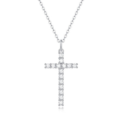Minimalist Cross Pendant Necklace with 15 Moissanite Stones