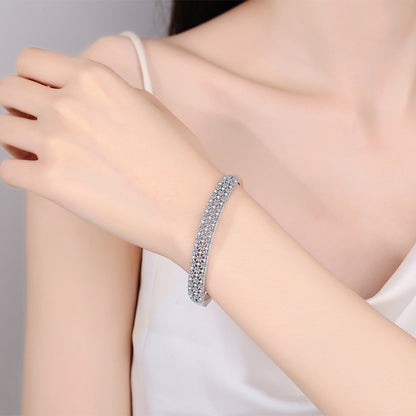 Minimalist Floral Bangle 3.03ct Moissanite 46x56mm Tulip Camellia Red Bean 925 Silver Rhodium