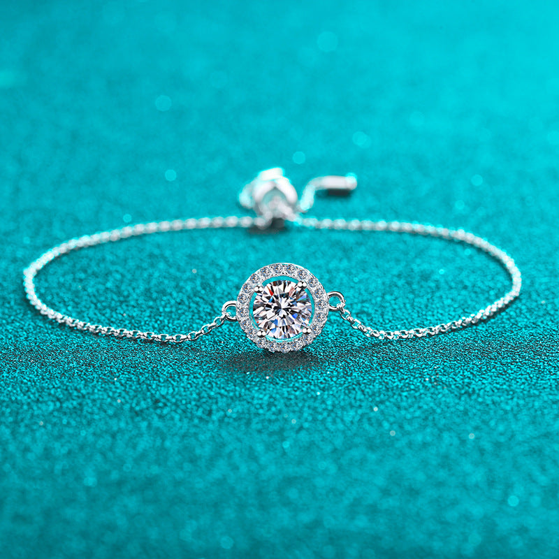 Minimalist Geometric 5-Layer Rhodium Plated Sterling Silver Bracelet with 1ct Moissanite/Zircon - Star & Hexagram Design