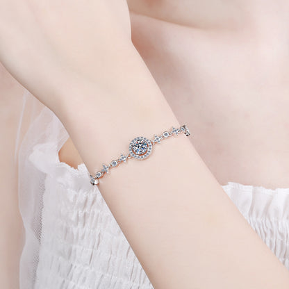 Minimalist Geometric 5-Layer Rhodium Plated Sterling Silver Bracelet with 1ct Moissanite/Zircon - Star & Hexagram Design