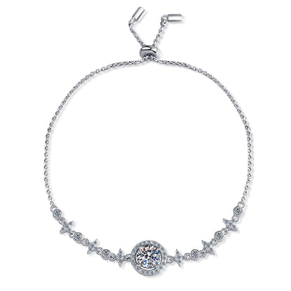 Minimalist Geometric 5-Layer Rhodium Plated Sterling Silver Bracelet with 1ct Moissanite/Zircon - Star & Hexagram Design