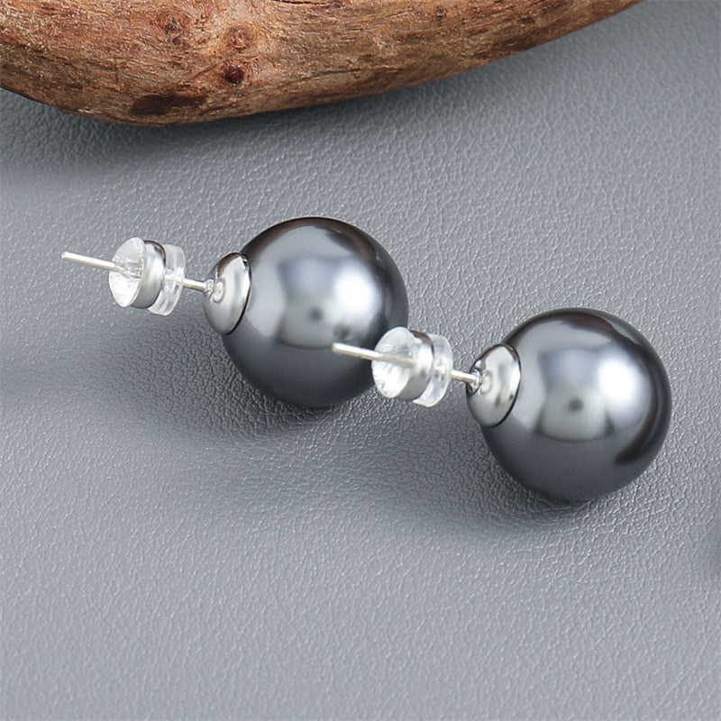 Minimalist Geometric Glass Bead Stud Earrings Set in Gold Plating (10mm/12mm/14mm)